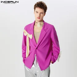 INCERUN Men Blazer Patchwork Lapel Long Sleeve One Button Casual Suits Men Streetwear 2024 Fashion Leisure Male Thin Coats S-5XL