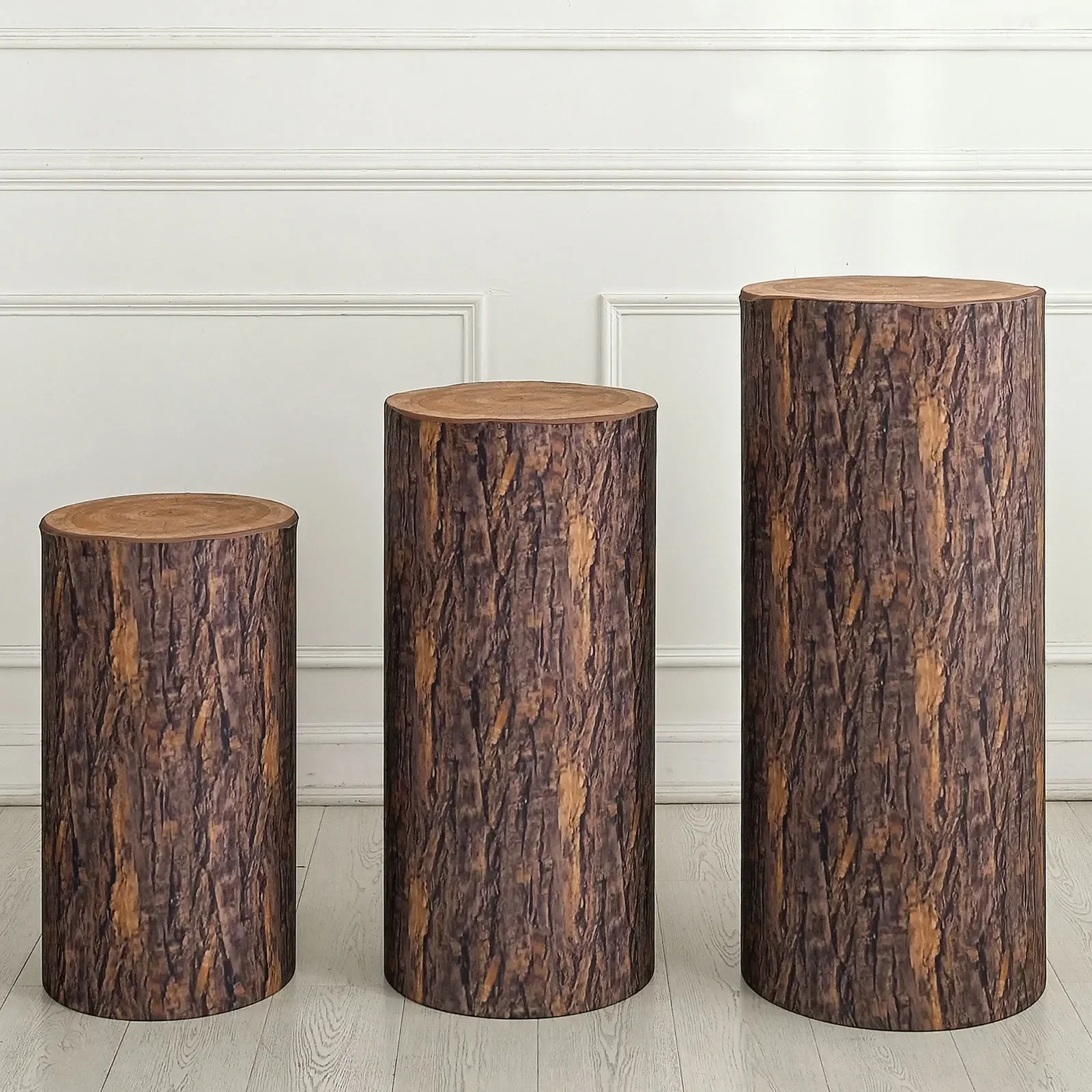 3/5 piezas Fundas elásticas de tela con textura de madera para cilindros y pedestales, para decoración de fiestas, bodas y cumpl