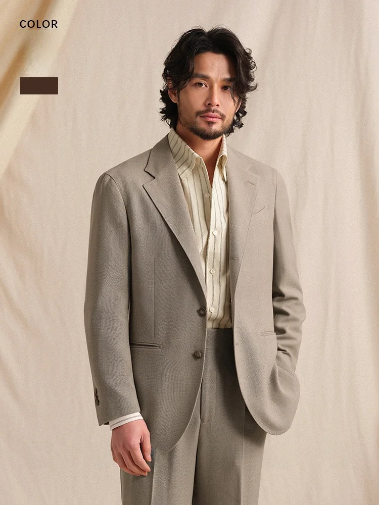 

CULTUM Men's Casual Linen Silk Blend Suit Stand Fit Four Button Decorated Double Slit Wide Collar Busin Casual Sle