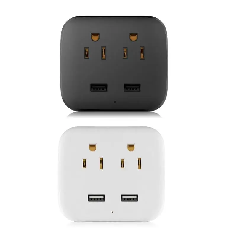 Universal US Plug Electrical Socket Power Strip for Office Home Dorm with 2pcs AC-Outlets 2 USB Ports Surge Protector