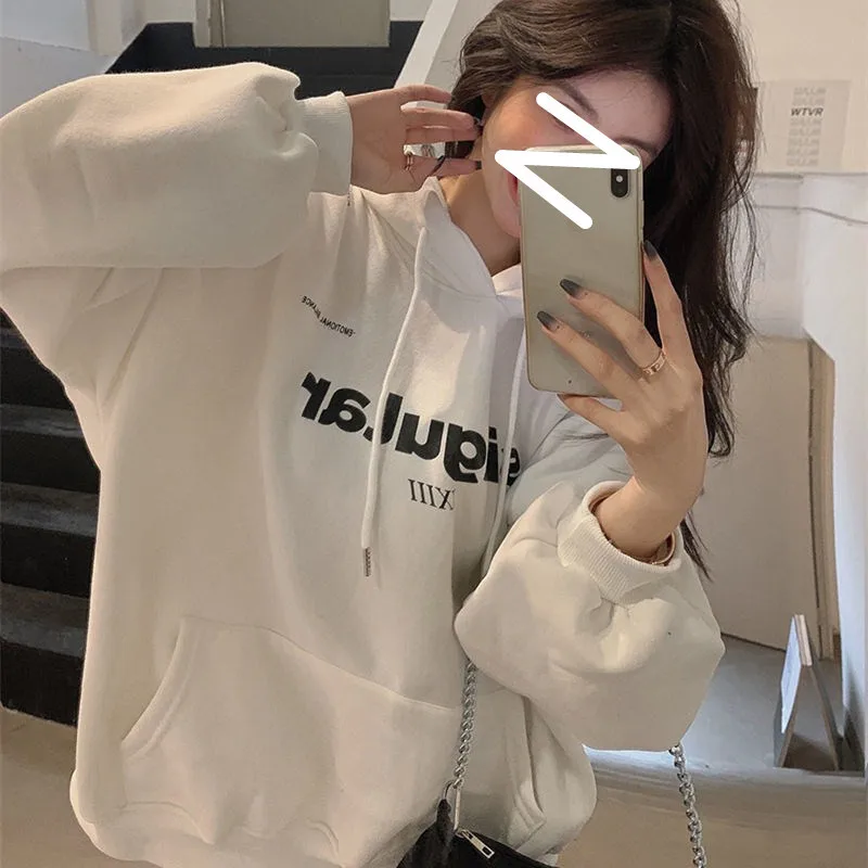 

Loose Hooded Shirt Grunge Sweatshirt Y2k Clothes Oversized Pullovers 2023 Letter Print Hoodies Women Vintage Winter Fleece Lined