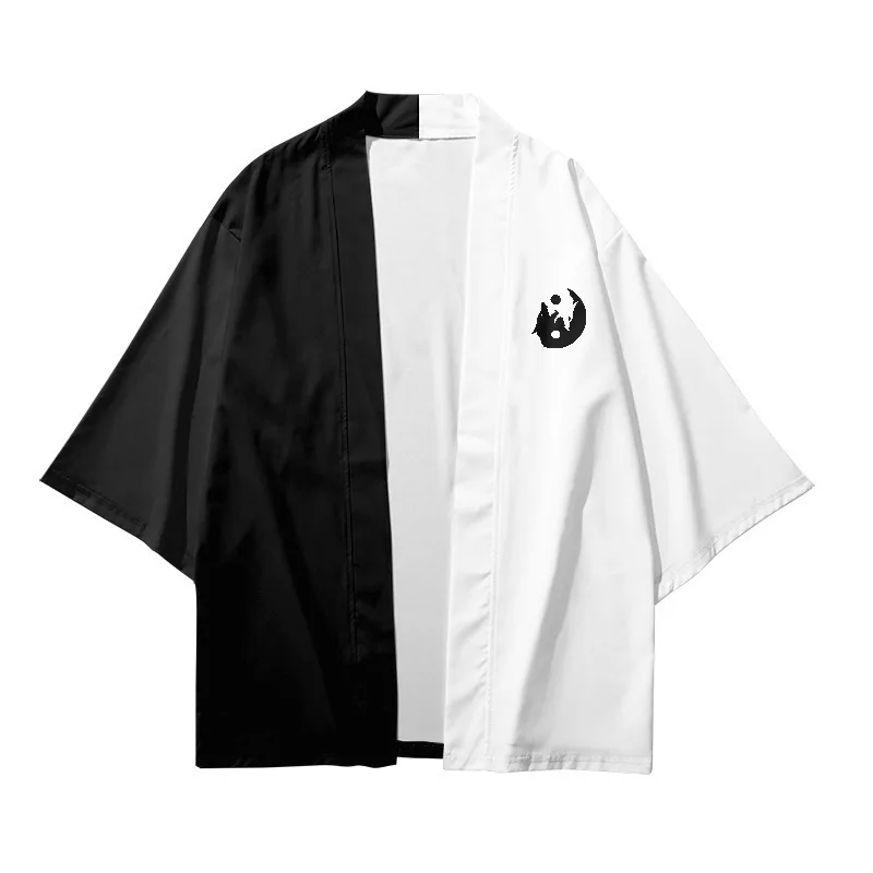 Asian Traditional Costume Men's Women's Yin Yang Wolf Haori Kimonos Yukata Harajuku Cardigan Japanese Style Samurai Shirt