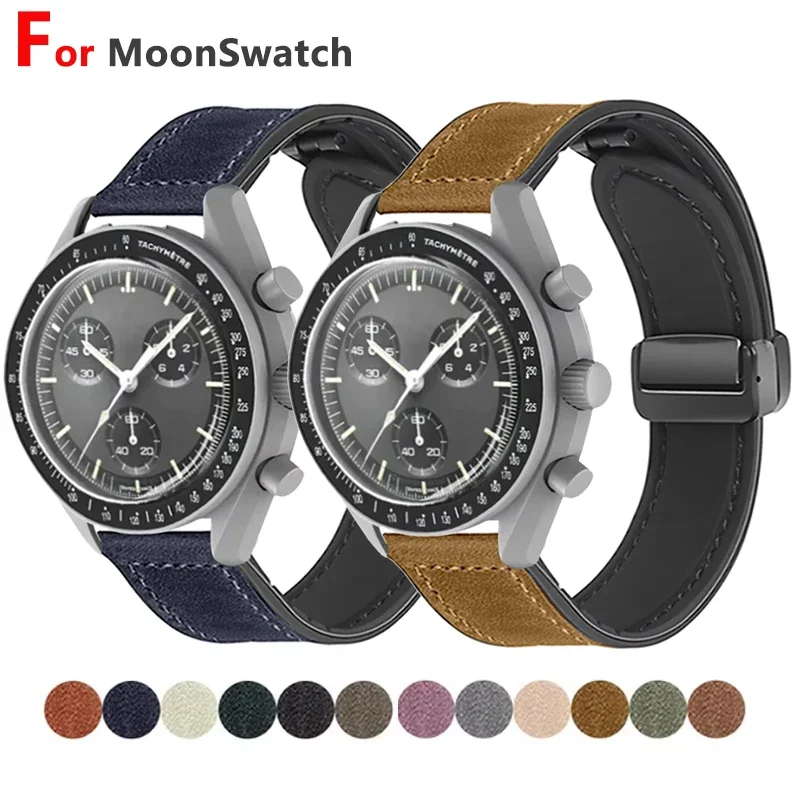 Cinturino in silicone e pelle da 20 mm per Omega X Swatch, modello MoonSwatch, con chiusura magnetica, per orologi Swatch, cinturino a sgancio rapido, modello 2028.