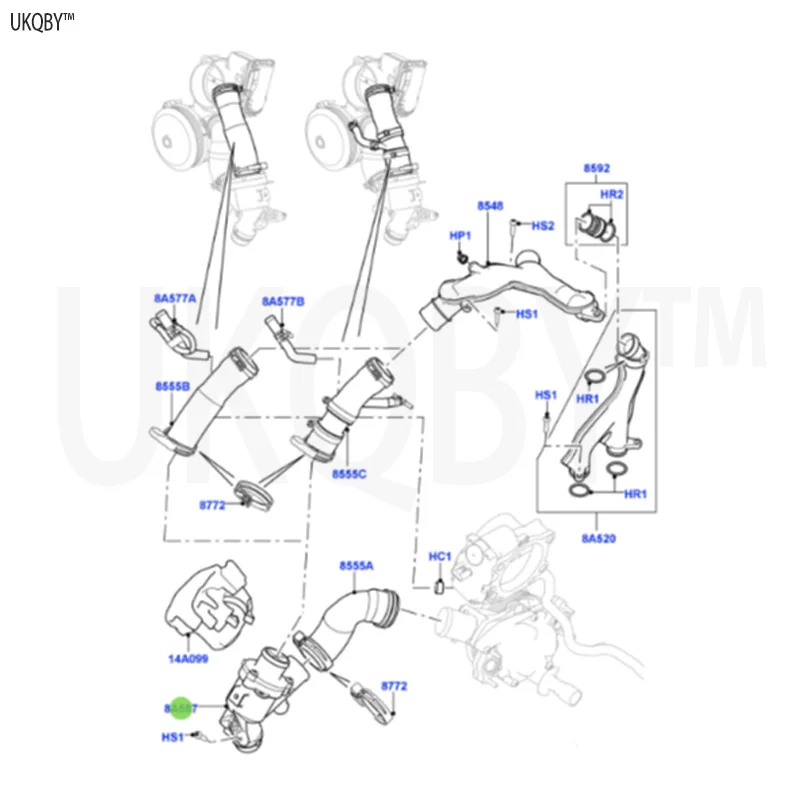 The fifth generation La nd Ro ve r Di sc ov er y 2017 LR062498 thermostat and housing