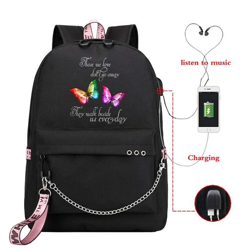 

Butterfly Funny Cute Backpack Girls School Bags Teenage Korean Backpack Mochilas Mujer Usb Charging Bookbag Travel Bags Rugzak