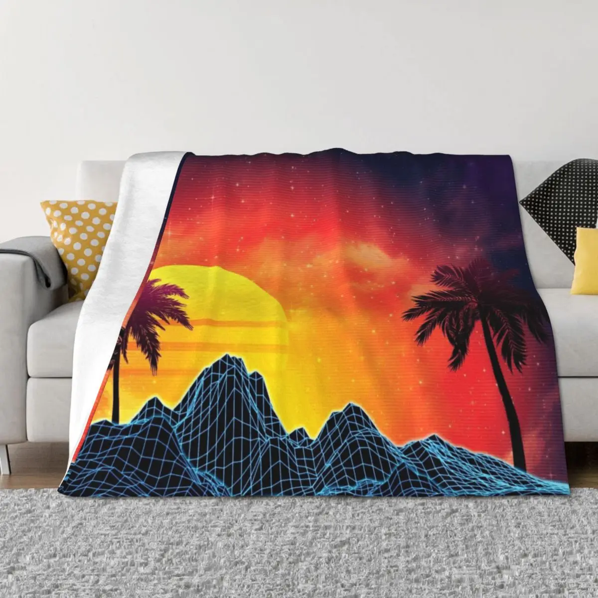 

80s retro aesthetic vaporwave sunset Throw Blanket Decoratives Decorative Beds Baby Blankets
