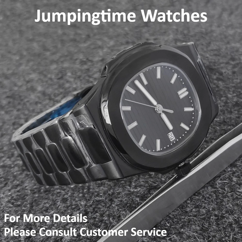 ساعة ميكانيكية للرجال مع شعار قابل للتخصيص، 39 ملم من زجاج الياقوت الأسود على طراز نوتيلوس