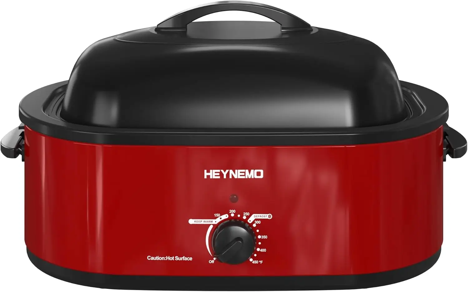 

18Qt Electric Turkey Roaster Oven, 1450W Stainless Steel, Self-Basting Lid, Cool-Touch Handles, Removable Pan & Rack, Red