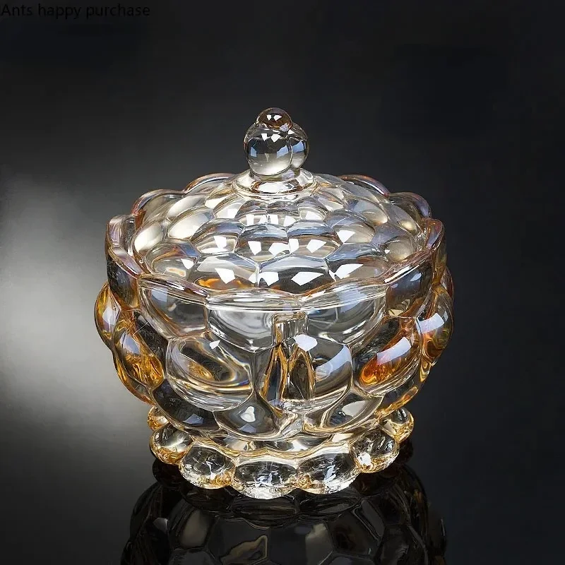 

Transparent Crystal Glass Plate Fruit Plate Salad Bowl Dried Fruit Snack Plates Candy Jar with Cover Storage Box Decorative Bowl