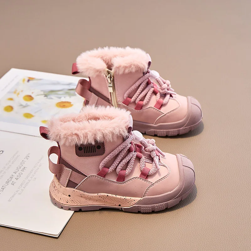 Stivali per bambini inverno Toddler Boys stivali da neve di marca ragazze vitello medio principessa scarpe di pelliccia calda bambini appartamenti