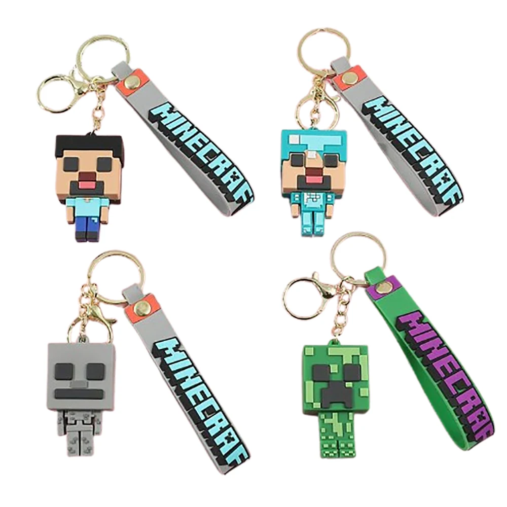 Hot Game Minecrafts Figure Model Toy Pixel Keychain My World Cartoon Creeper Doll Silicone Pendant Keyring Car Backpack Key Gift