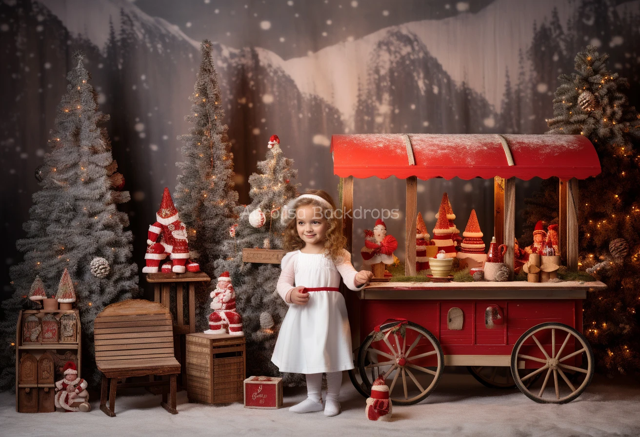 Hot Chocolate Cart With Christmas Decorations Tree Backdrops Kids Baby Photography Child Adult Photocall Xmas Store Background