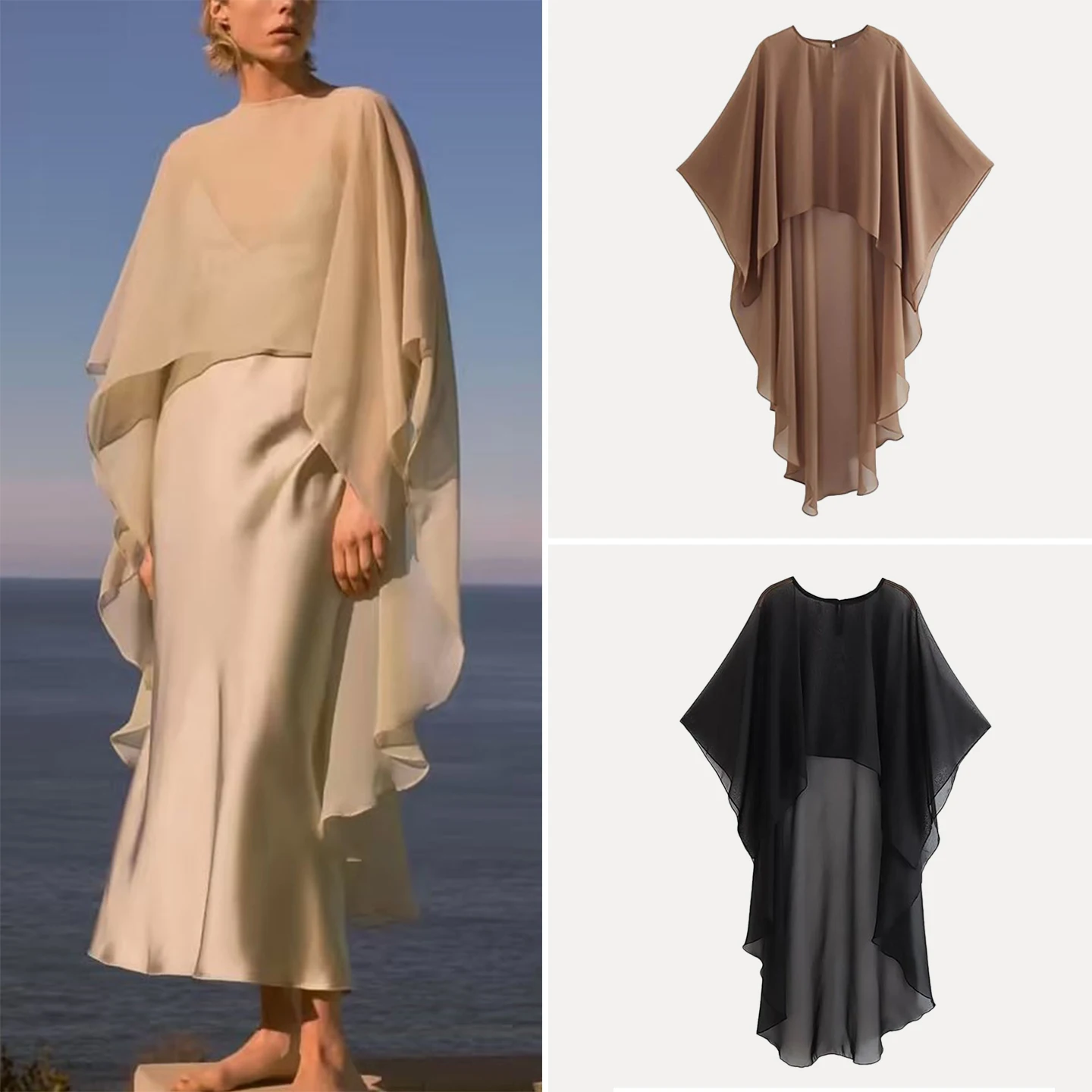 

New Women's Loose round Ne Sun Protection Asymmetrical Thin awl Coat Fall 2025 Z Versatile Sle Long Sve Midi Le...