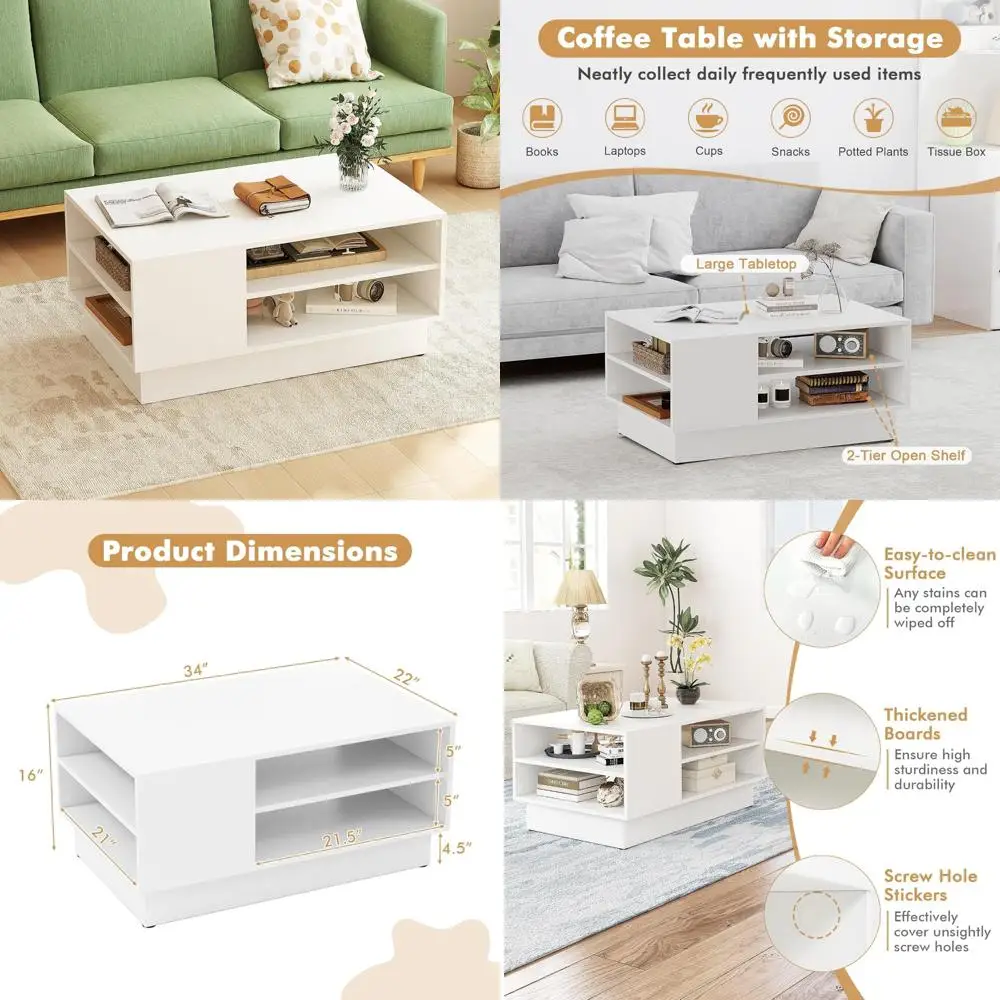 

Modern 2-Tier Rectangular Coffee Table with Storage and Elevated Base