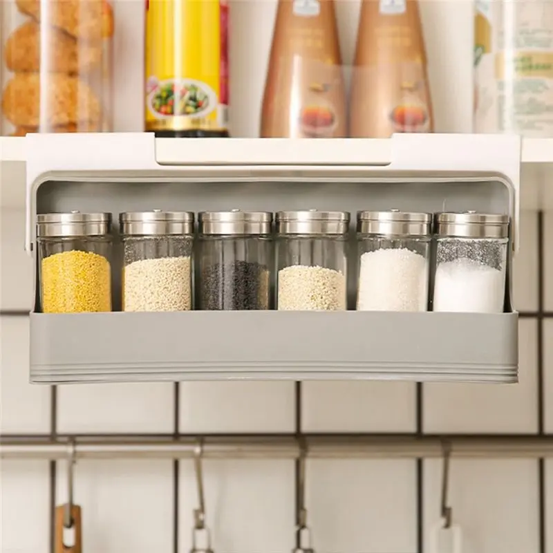 

NEW HOT In Stock-Wall Mounted Spice Rack Non Perforated Adjustable Seasoning Boxes Barbecue Material Combination Set Storage Cas