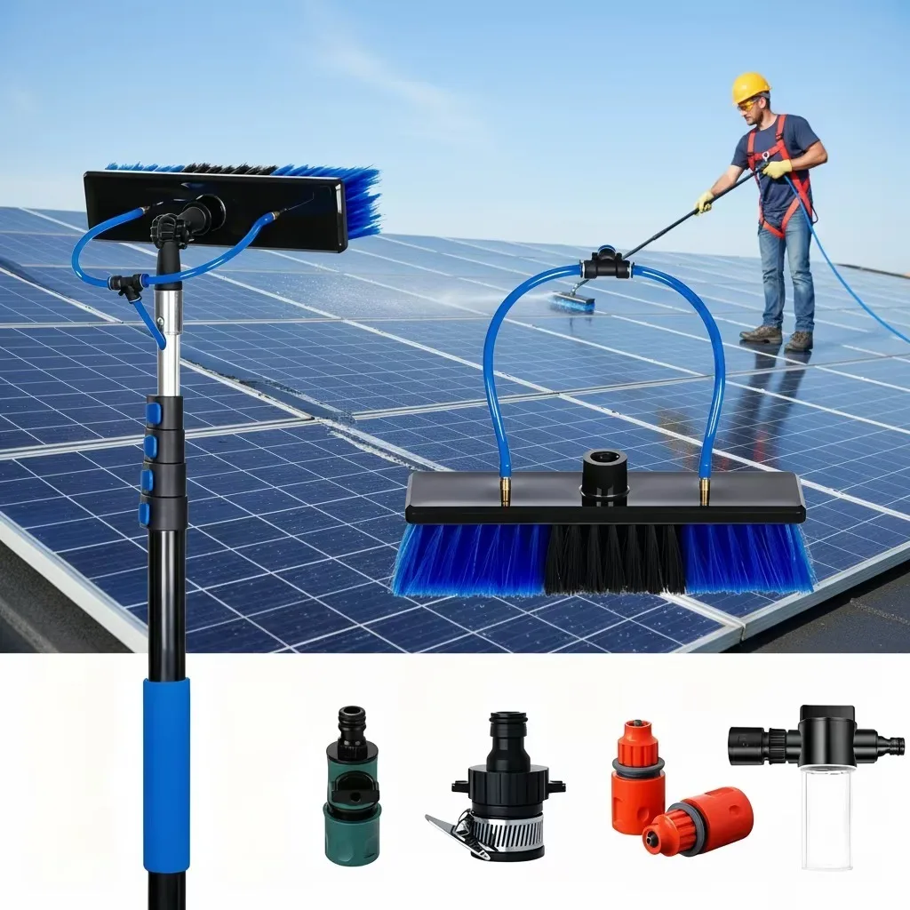 

Extendable Water Spray Cleaning Brush Aluminum Handle Nylon Bristles For Car Window Solar Panel Glass Curtain Wall Eco Friendly
