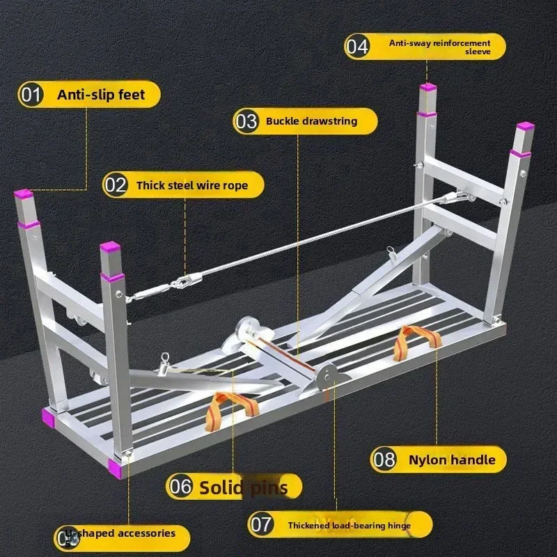 مقعد قابل للطي لرفع مسند القدمين المزخرف السميك، سلم سقالات معجون داخلي مزدوج الدعم