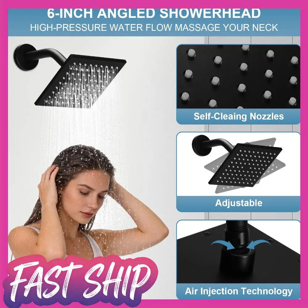 

Rainfall Shower System W/ 12in Ceiling Mount 6in Wall Mount Showers Head Push Button Diverter with 2 in 1 Handheld for Bathroom