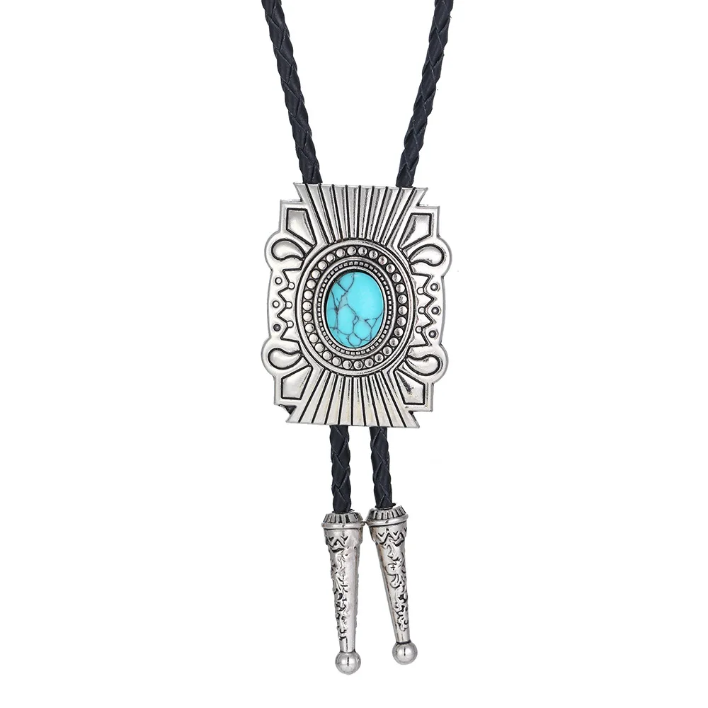 Celtic pattern turquoise agate bolo tie American Western denim bolo tie metal collar