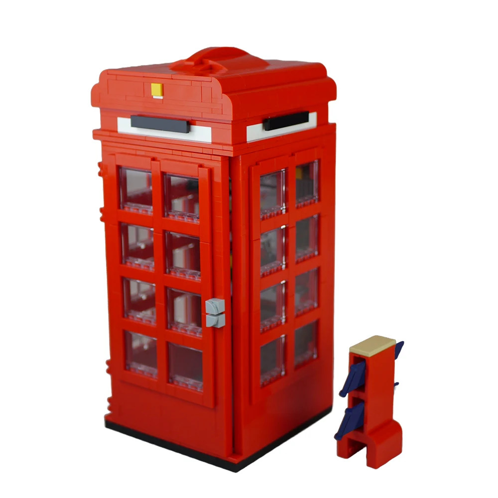 BuildMoc Compatible 10258 Building Blocks Classic Phone Booth London Red Telephone Box Bus Call Booth Bricks Toys for Kids Gift