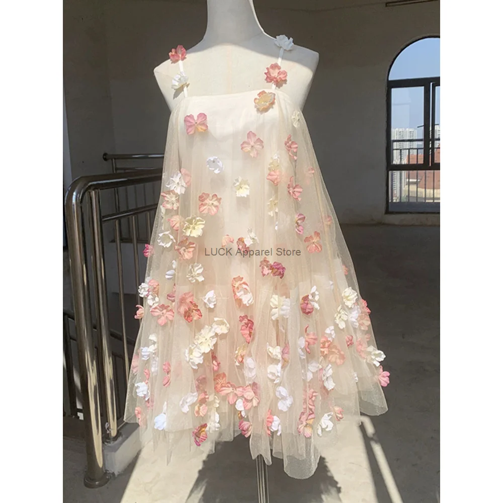 

Fairy Dress Heavy Industry Three Dimensional Flower Strap Skirt New Gentle And Fairy Romantic Mesh Short Dress