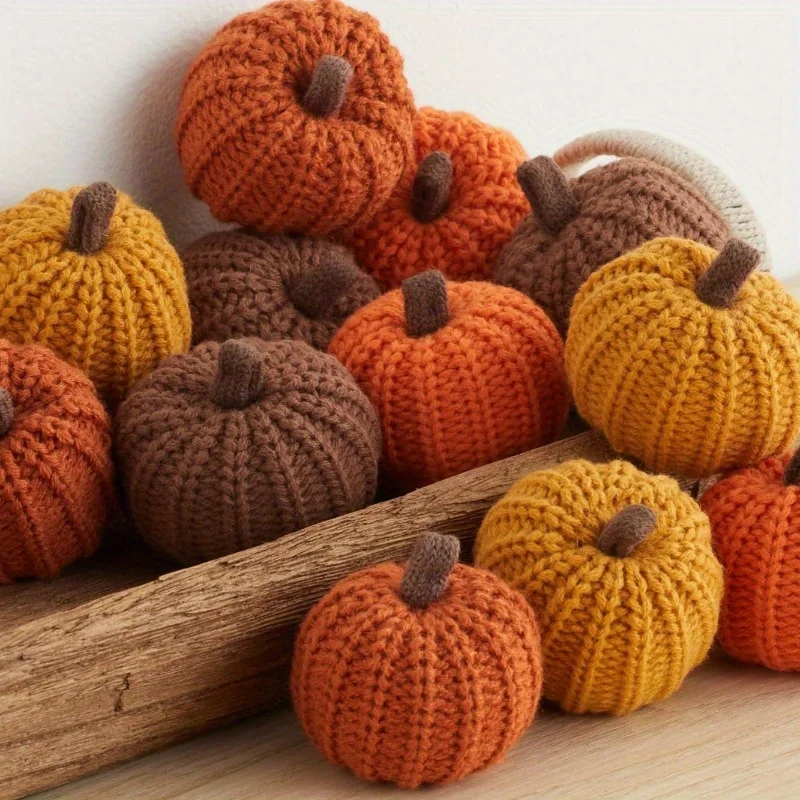 5pcs Mini Knitted Pumpkin Autumn Favorite, Thanksgiving Christmas Decor, Women's Gift, Fall Bowl Decor, Autumn Farmhouse Tiered