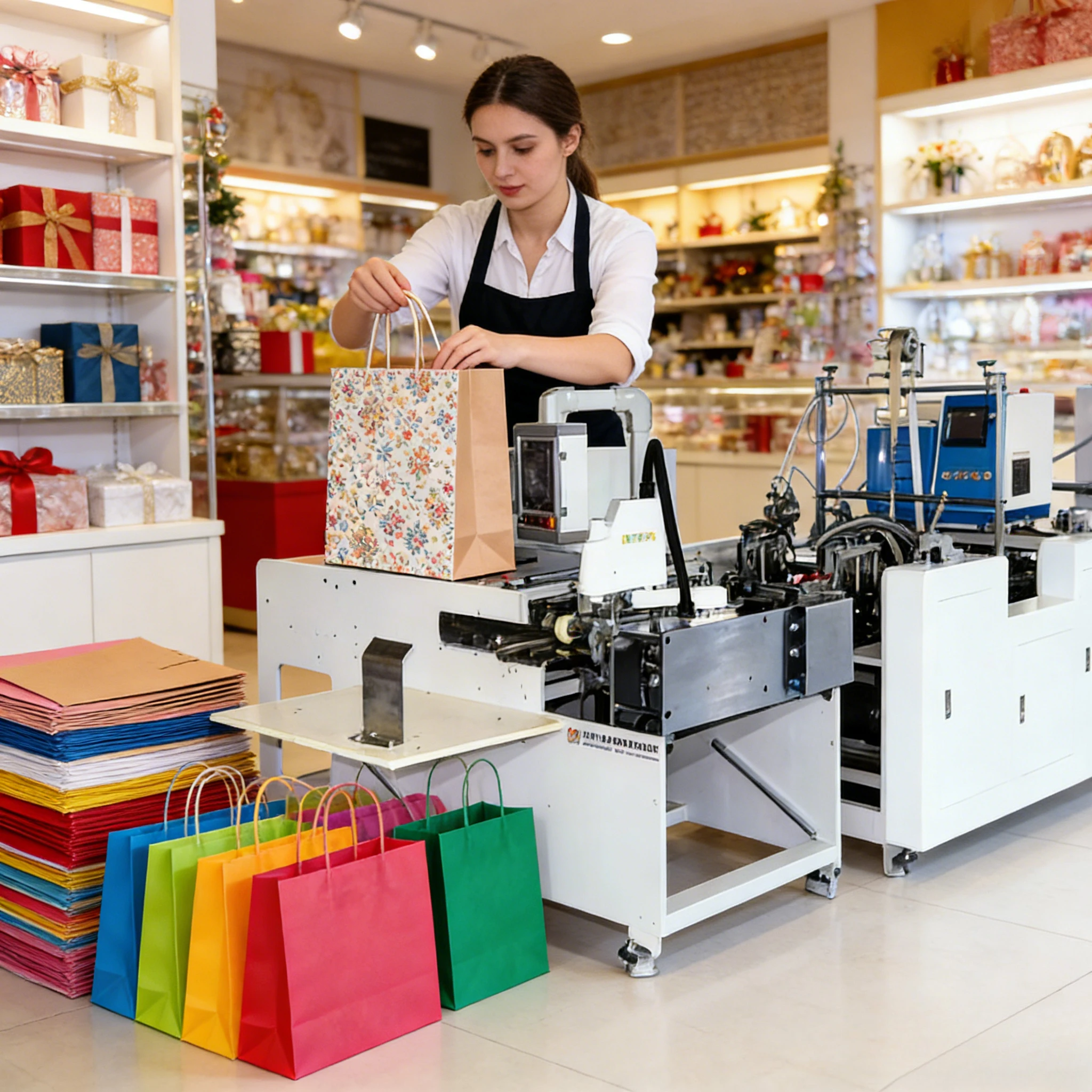 Máquina para Bolsas de Papel Kraft de 80-150 g/m² con Asas Retorcidas y Fondo Cuadrado