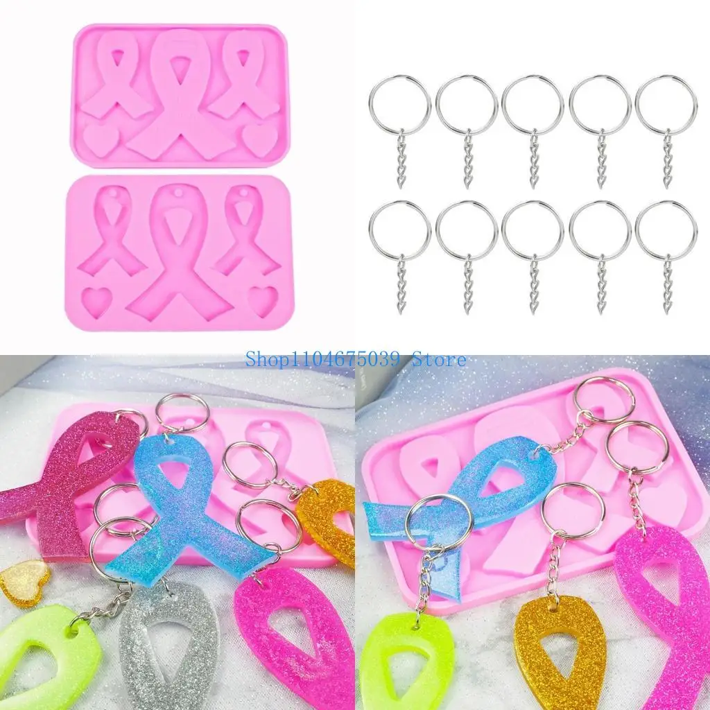 

5asd Pink Ribbon Bow Keychain Silicone Mold with Hole Keyring Pendant Handmade Mold Valentine's Day Birthday Gift Jewelry