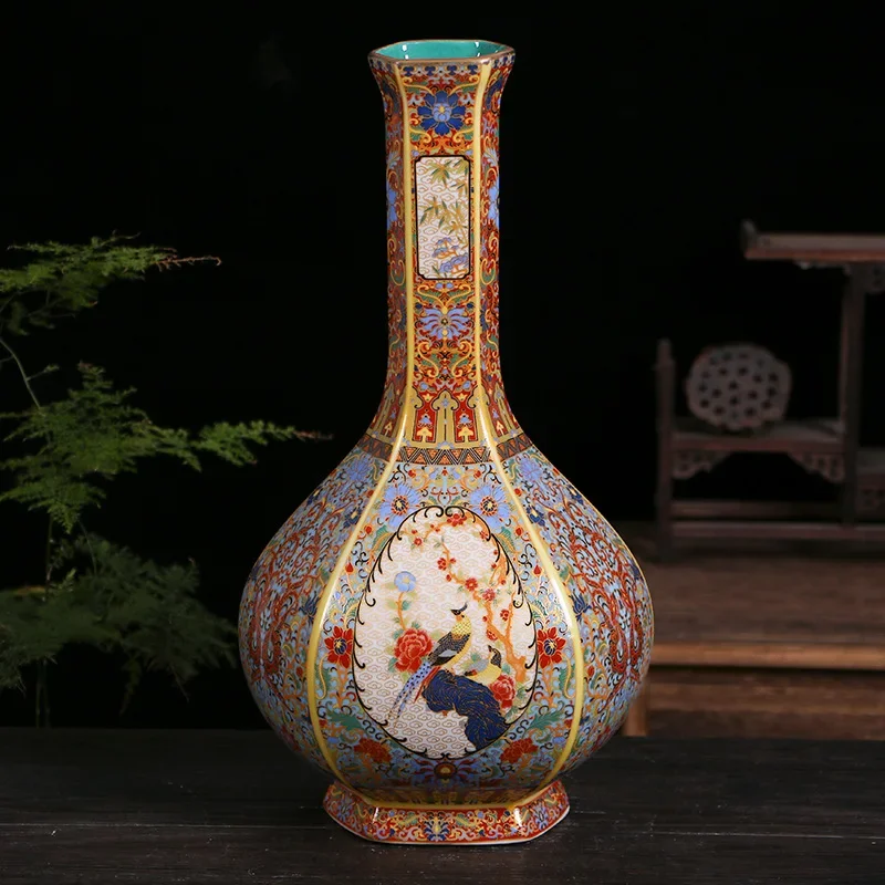 Jingdezhen-Antique Porcelain Enamel Vase, New Chinese Style Imitation, Qing Dynasty, Yongzheng Vase, Living Room Decor Ornaments