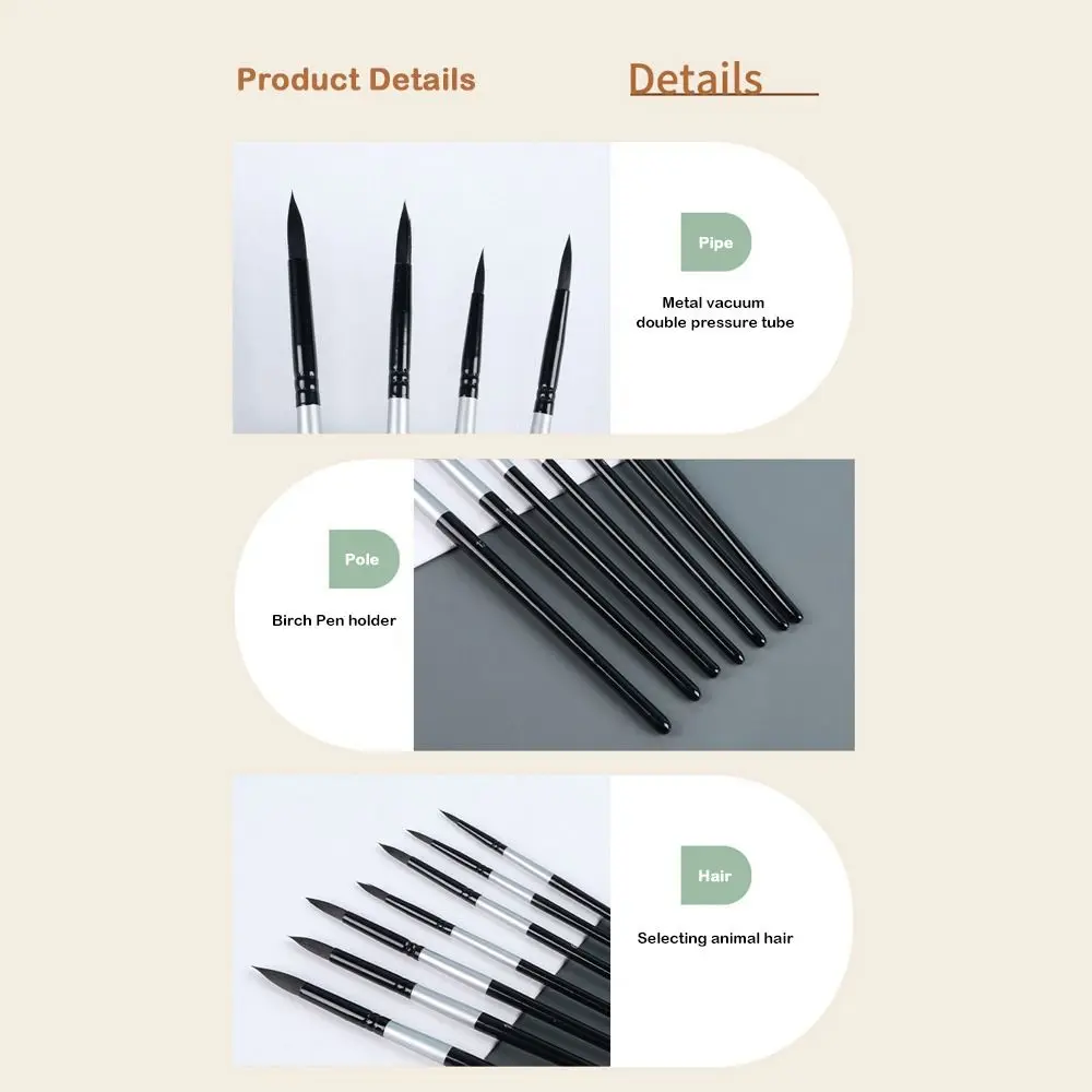7 قطعة/المجموعة السنجاب الشعر شعيرات فرشاة ألوان مائية مستديرة/أشار نصائح المبتدئين الفنان كيت الغواش اللوحة القلم فرش الطلاء مجموعة #4