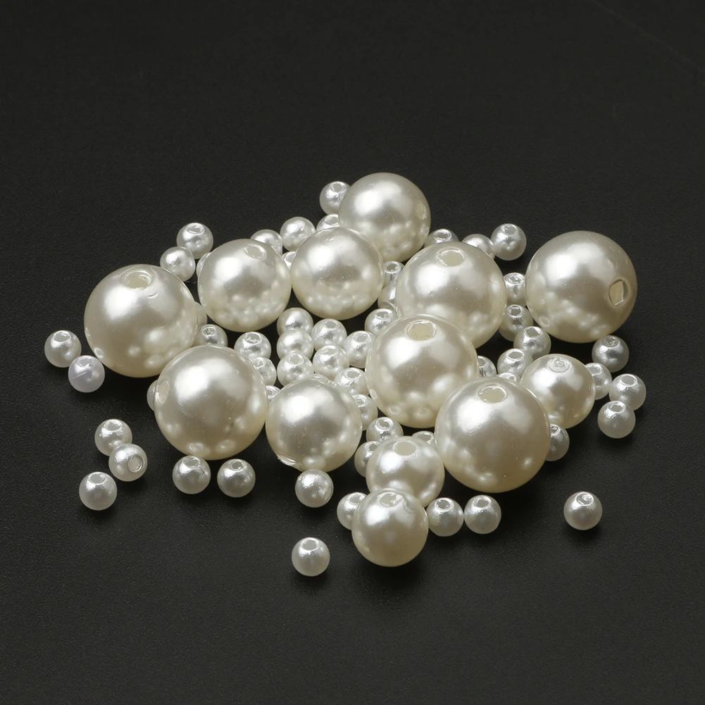 60-1000pcs ABS Pearl Beads Loose Round Beads Craft For Fashion Jewelry Making Acrylic DIY Imitation Beads 4mm/6mm/8mm/10mm/12mm