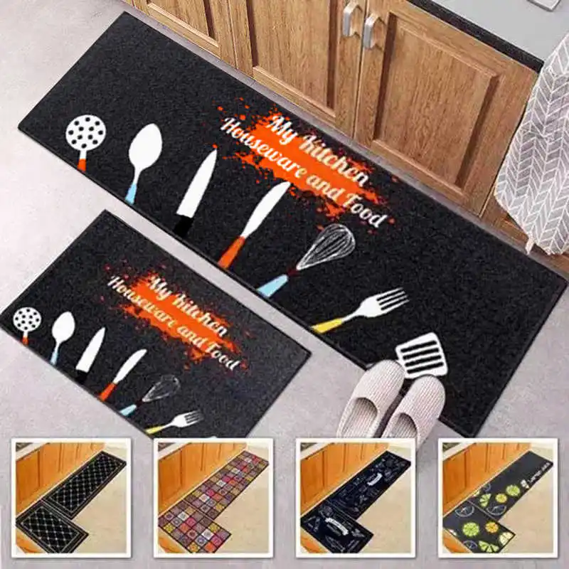 Kitchen Rug Floor Mat Carpet 40x60cm & 40x120cm Polyester Fiber Cookware Gourmet Lemon Design Latex Anti-Slip Hallway Doormat