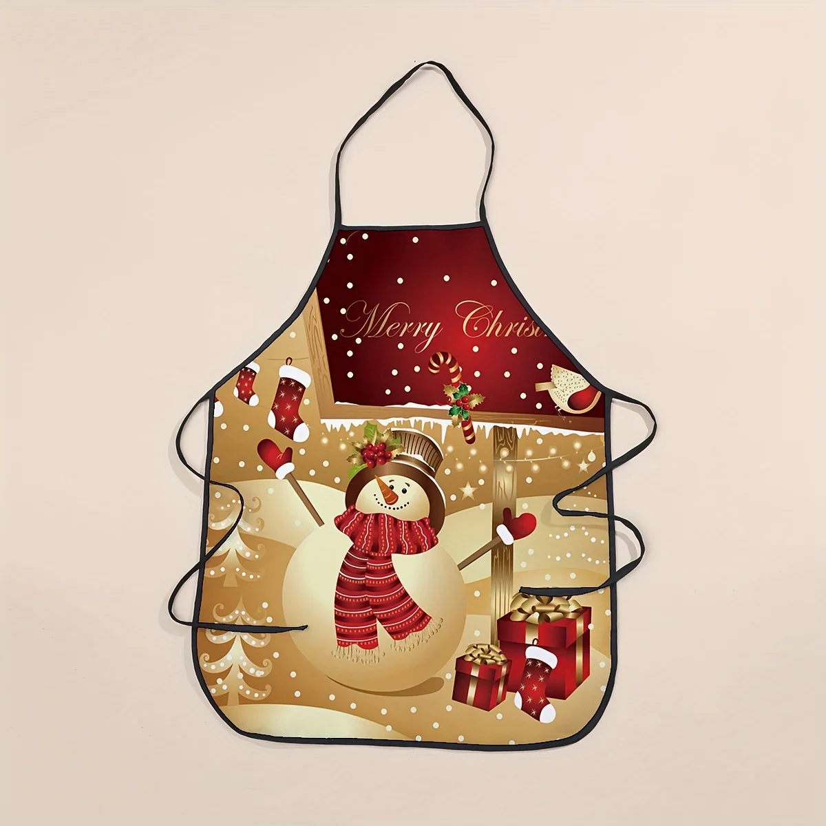 

Рождественский полиэстеровый фартук с принтом снеговика — тканый кухонный и домашний фартук с карманами, цельный