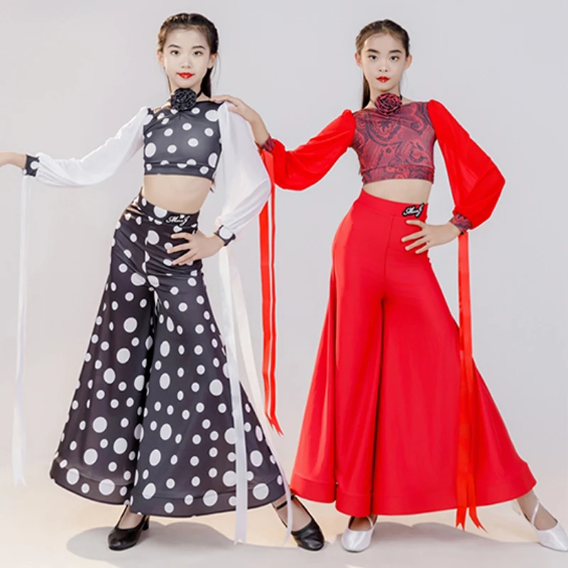 

2024 Kids Latin Dance Clothes Girls Ballroom Dance Performance Costume Practice Competition Suit Red Cha Cha Dancewear DNV19532