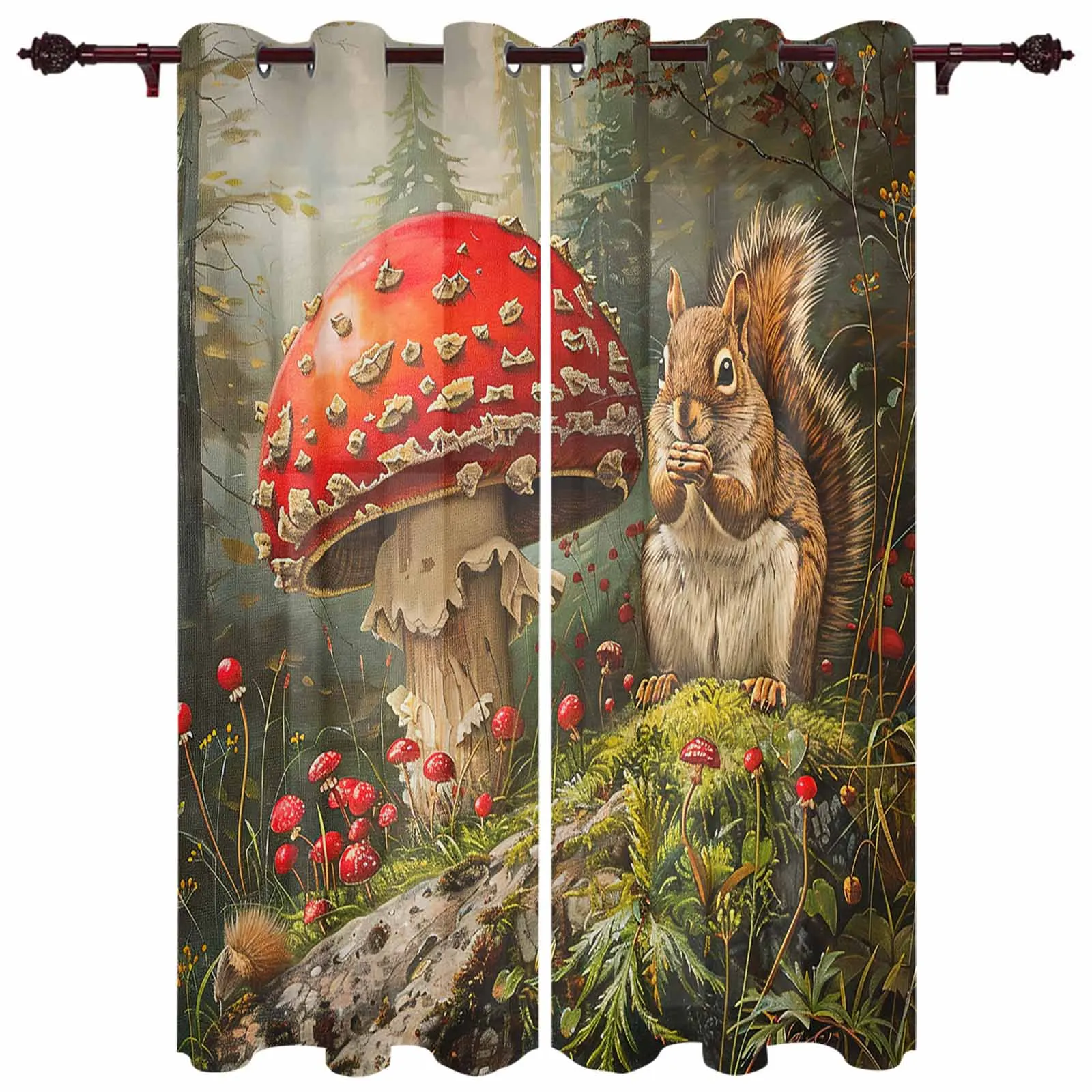 Autumn Forest Mushroom Squirrel Modern Window Curtains for Living Room Bedroom Curtain Kitchen Treatment Blinds Drapes