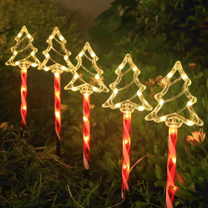 5 piezas 1 Juego de luces de enchufe de tierra de árbol de Navidad impermeables al aire libre iluminación decorativa fácil de buscar título del producto