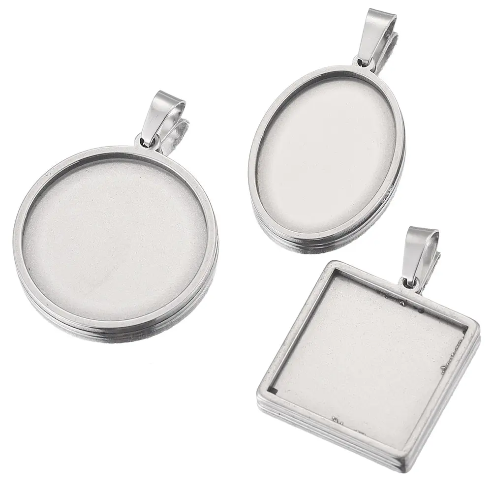 5pcs/lot Stainless Steel Oval Round Square Pendant Cabochon Base Setting Tray Blank Charms for Jewelry Making Supplies Wholesale