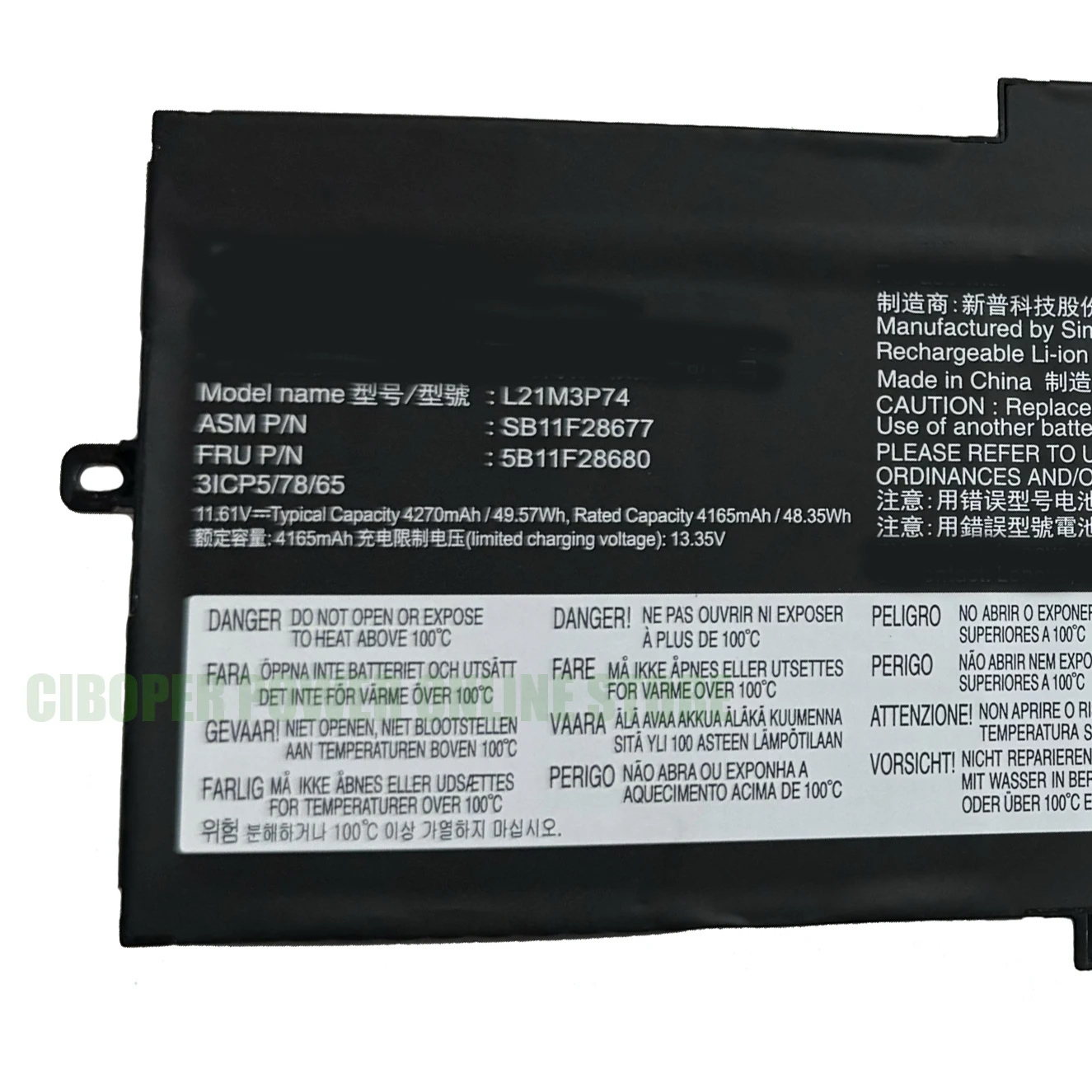 CP Laptop Battery L21M3P74 L21D3P74 L21C3P74 11.61V/49.57Wh/4270mAh For ThinkPad X1 Nano Gen2 Series Notebook