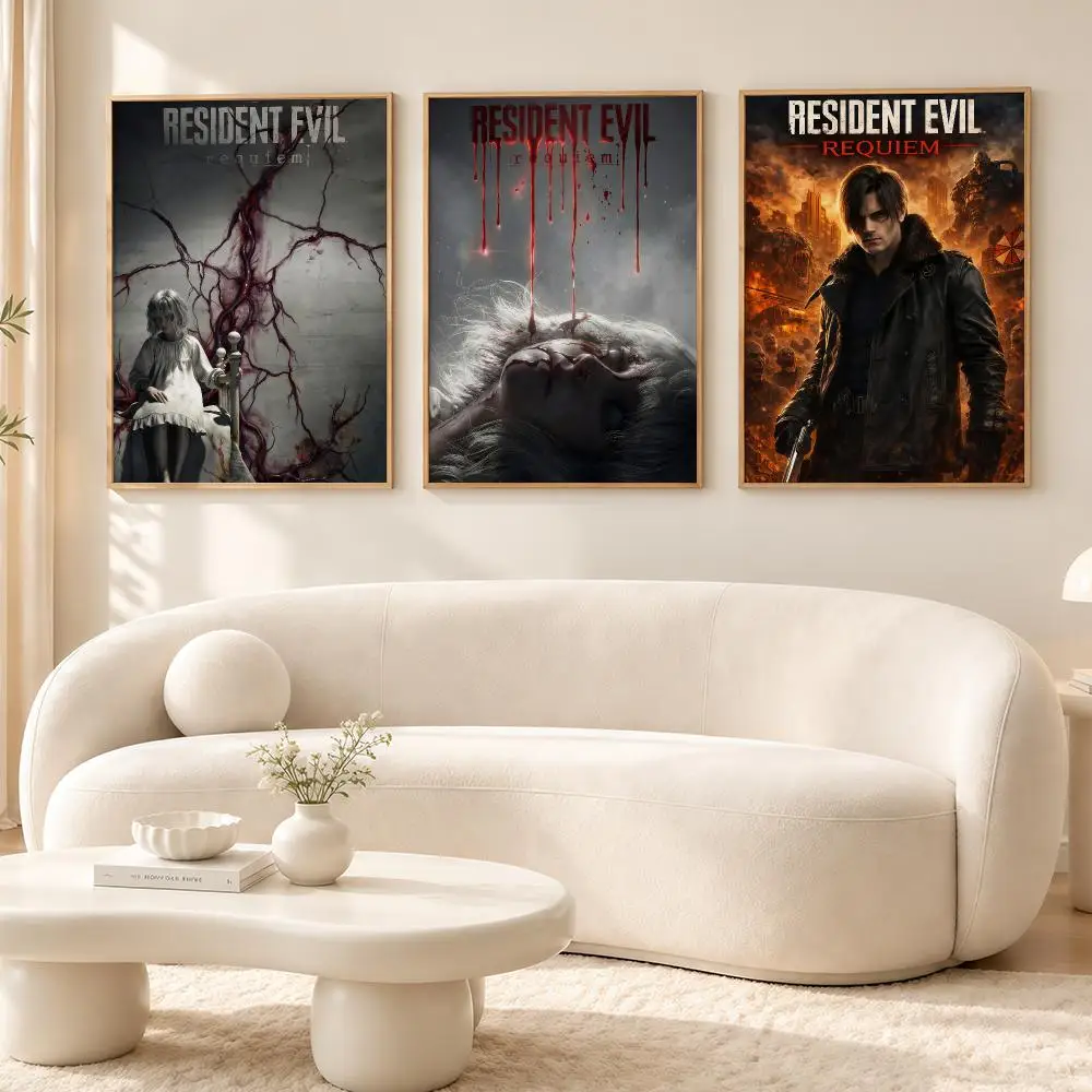 Horror R-Resident Evil Requiems Poster Self-adhesive Art Waterproof Paper Sticker Coffee House Bar Room Wall Decor