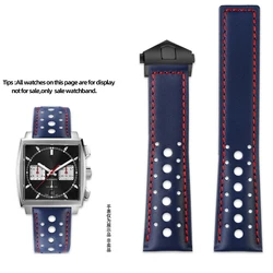 Black Blue Leather watch band For TAG HEUER Strap MONACO CARRERA Watchstrap  Folding buckle  22MM  Straight joint