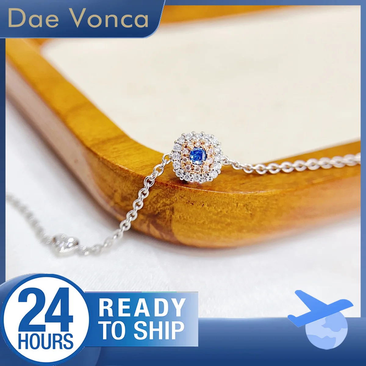 

Центральный камень, синяя подушка, браслет из натурального бриллианта, белое золото 18 карат, роскошный браслет с натуральным бриллиантом Halo, ювелирные изделия для женщин