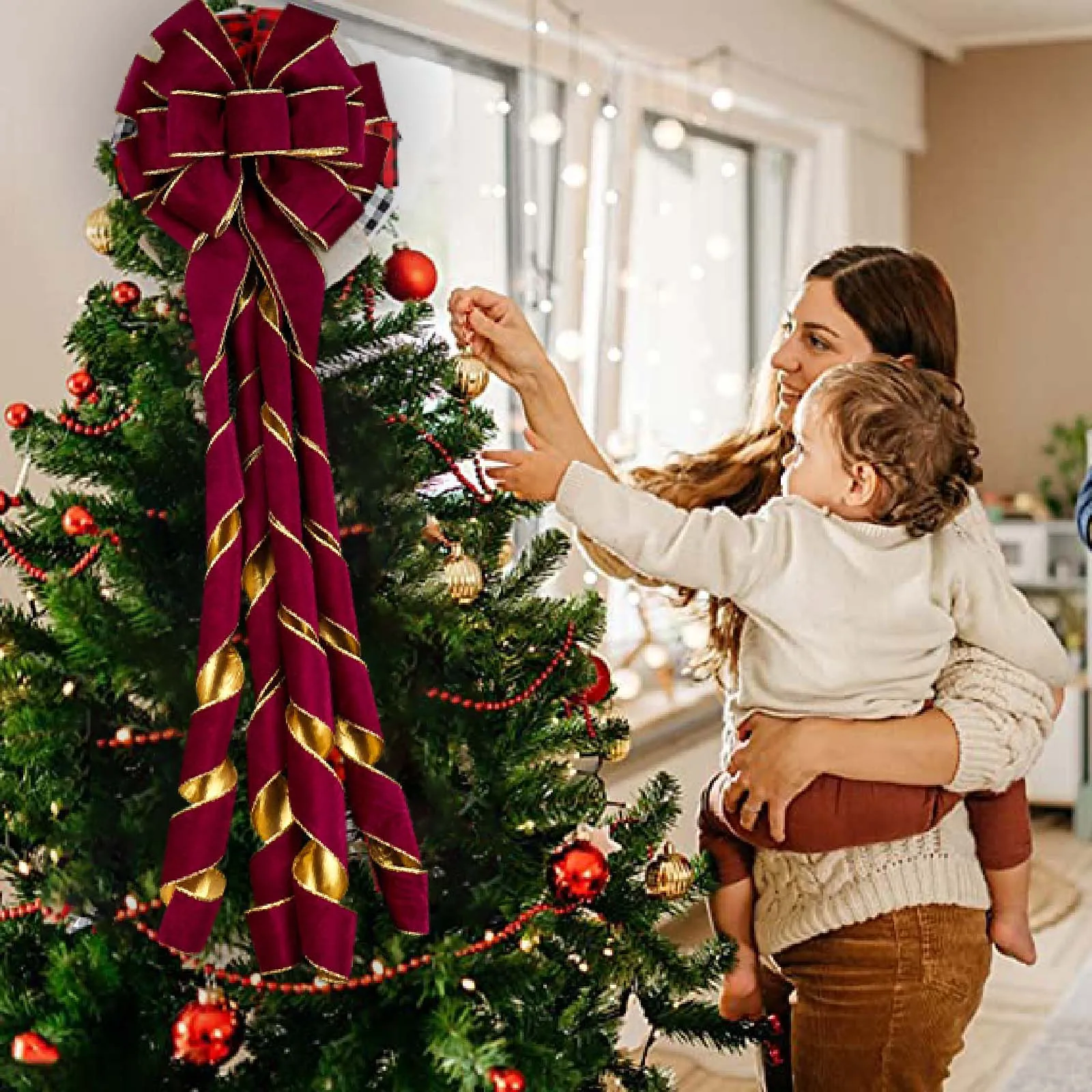 Large Christmas Decoration Wire Edge Flannel Ribbon Knot Home Christmas Tree Decoration Handmade Creative Bow Door  Front Door