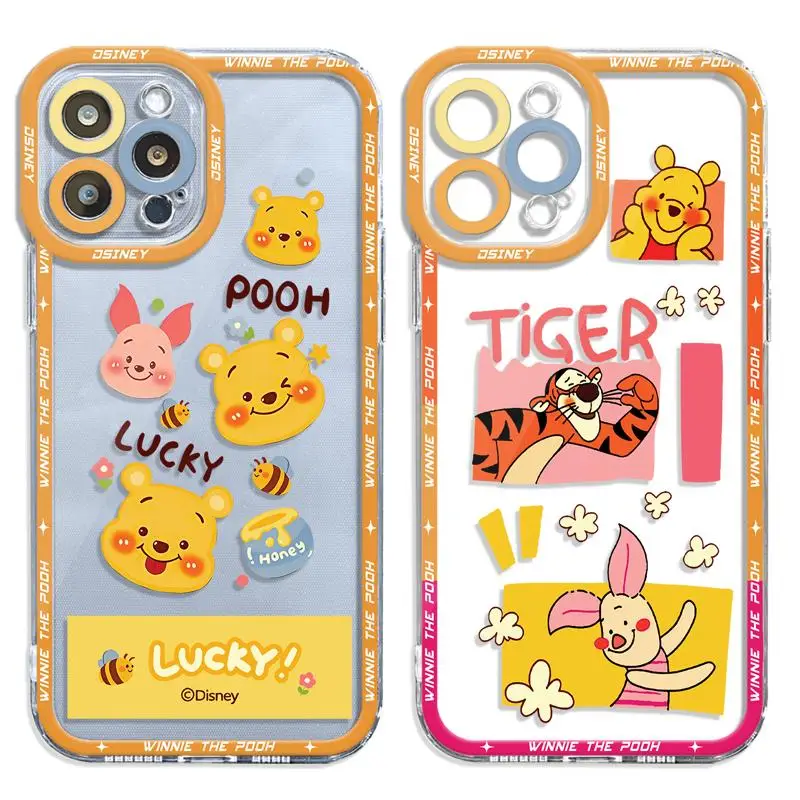 Luxury Clear Phone Case For Samsung Galaxy S24 S23 S22 S21 S20 FE Ultra Plus Disney Winnie The Pooh Honey Silicone Soft Cover