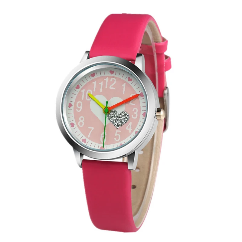 New kid Watch Leisure Glow Quartz Dial Display Leather Black Red Sky Blue Boys and Girls Children's Clock