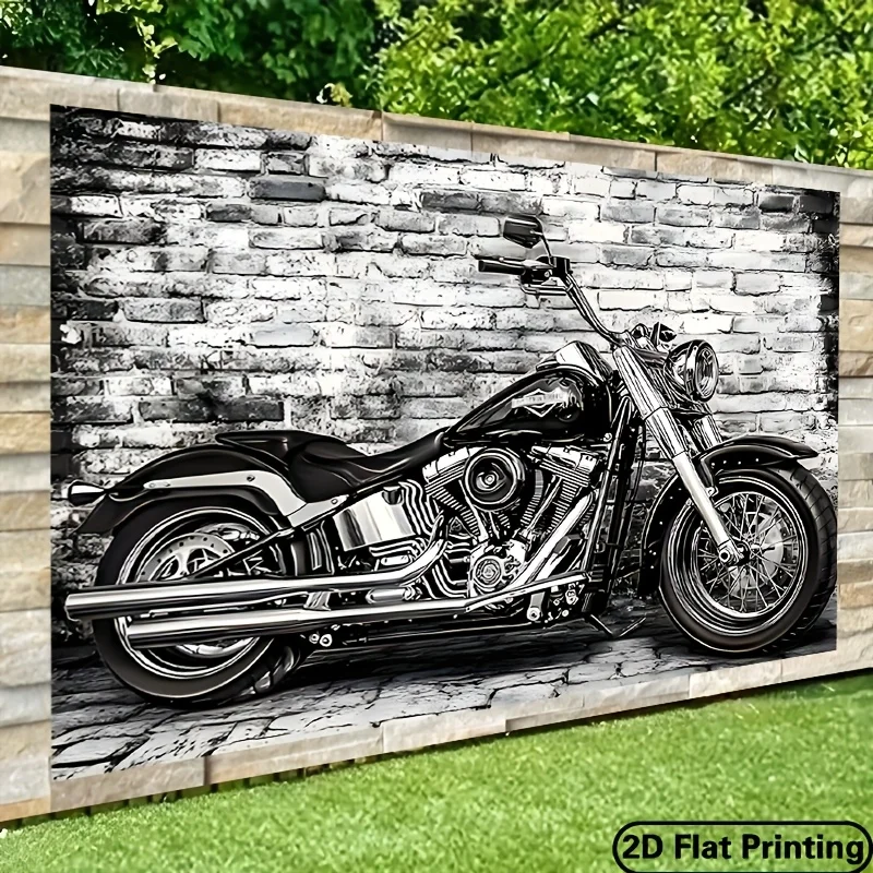 Black and White Motorcycle Wall Tapestry Art Poster Print Biker Chopper Cruiser Decor Canvas Home Decoration Polyester Hanging