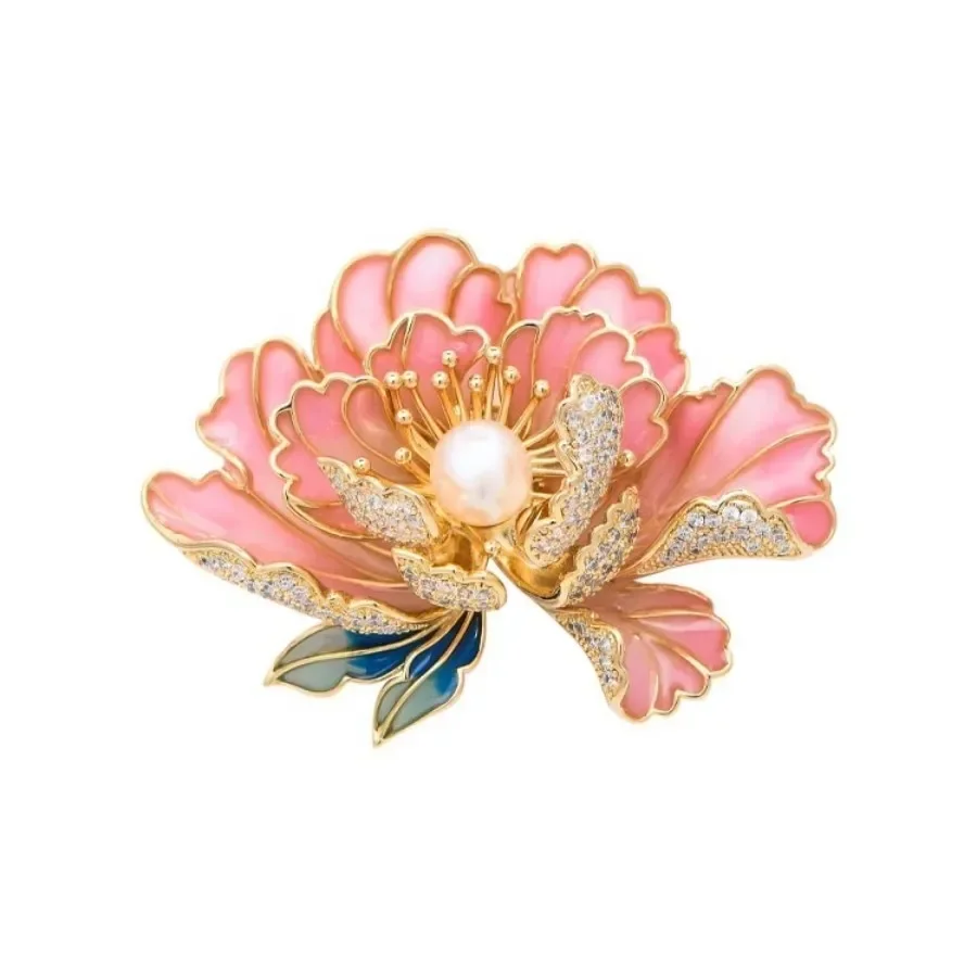 Broche de peônia rosa de alta qualidade feminino requintado china-chique novo estilo chinês broche clássico temperamento flor botão pinos