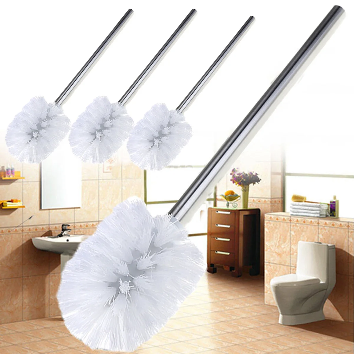 3Pcs Toilet Bowl Cleaner Brush Household Long Handled Toilet Brush Plastic Round Non Dead Corner Toilet Brush for Bathroom view 2