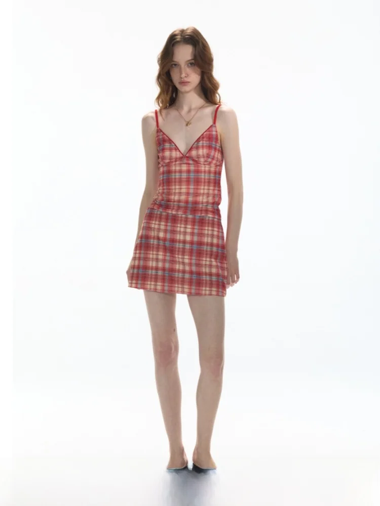 

Элационный эластичный комплект, эластичная клетчатая юбка Me ter со средней талией, трапециевидной формы из смеси полиэстера, повседневная юбка-стойка, лето 2025 г.