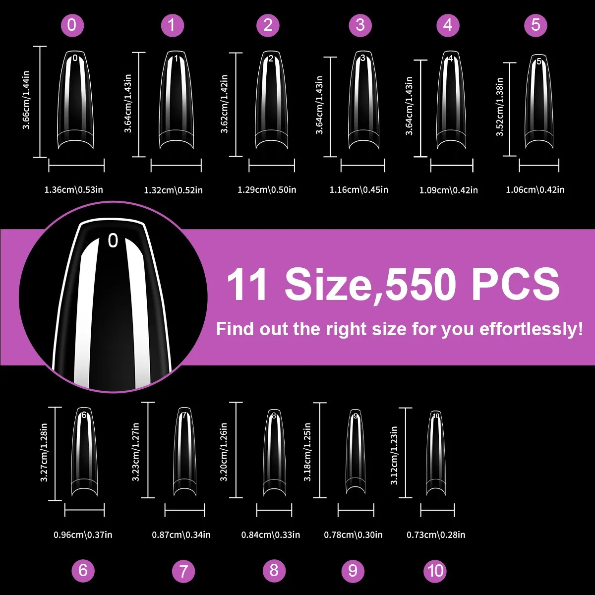 550 Stück Sargförmige Mandel-Soft-Gel-Nagelspitzen, künstliche halbe Abdeckung zum Aufdrücken, Acrylnägel in 11 Größen, künstliche Nägel, DIY-Maniküre-Verlängerungswerkzeuge – Detail 25