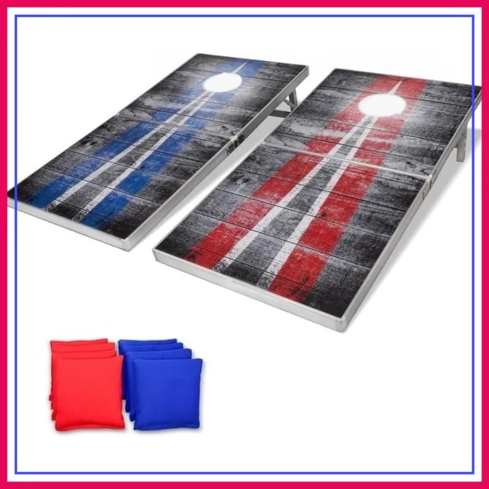 

Ultra Portable Cornhole Board Set 4x2 ft - Choose LED Lights or Standard - Includes 8 Bean Bags & Rules for Tailgating Camping
